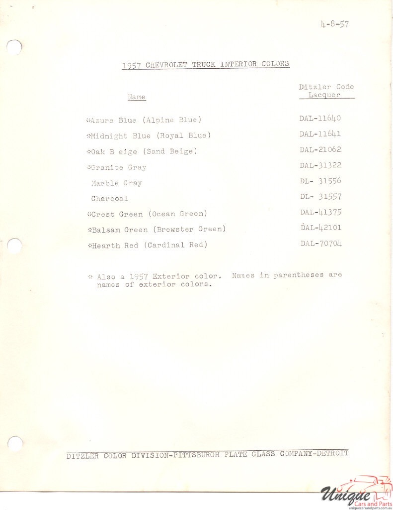 1957 GM Truck And Commercial Paint Charts PPG 2